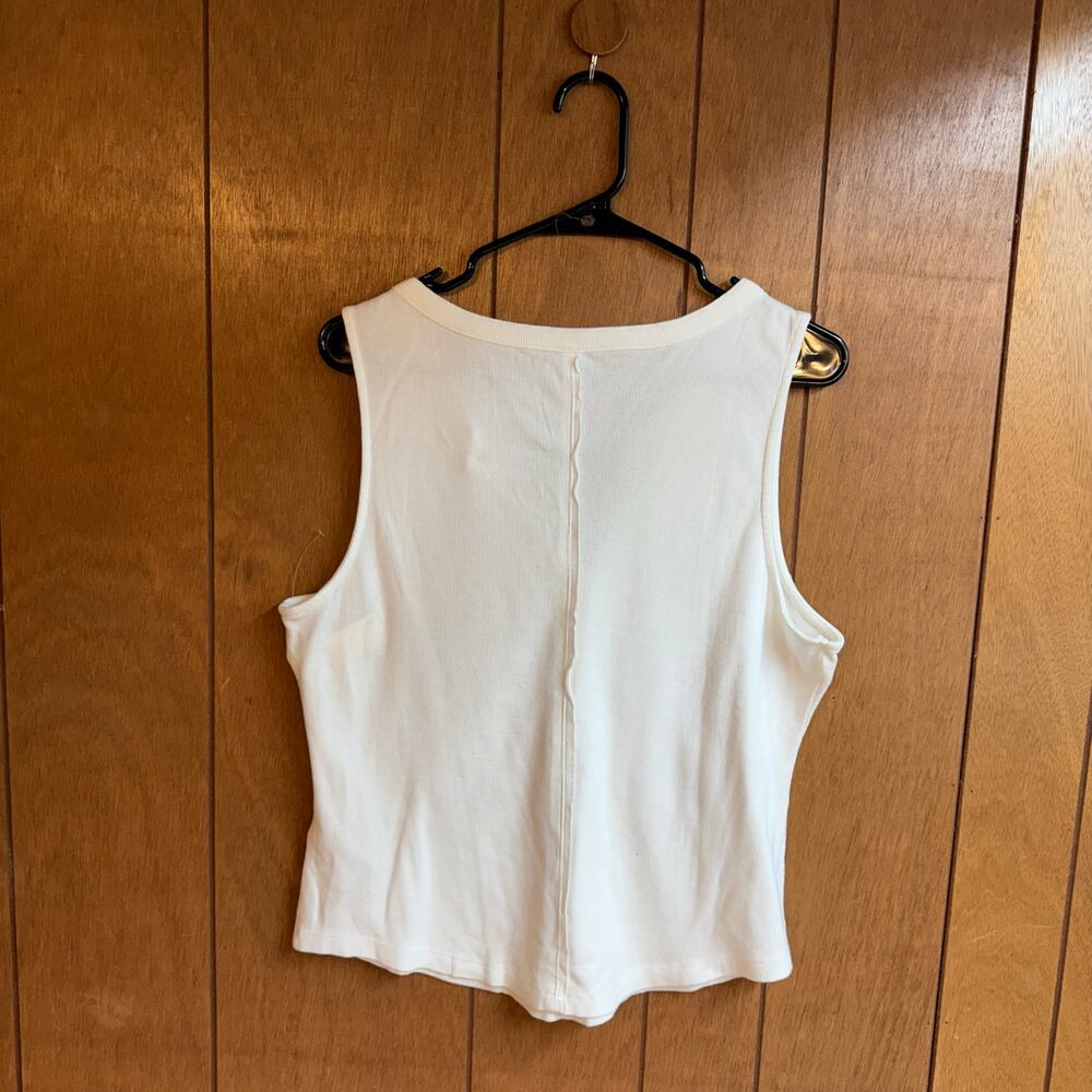 Pilcro Womens XL White Ribbed Sleeveless V-neck Button Tank Top New Basic Casual - Picture 2 of 9